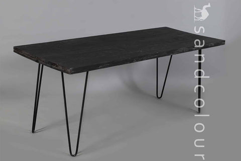 Rusty Black Wooden Table - 6 Seater