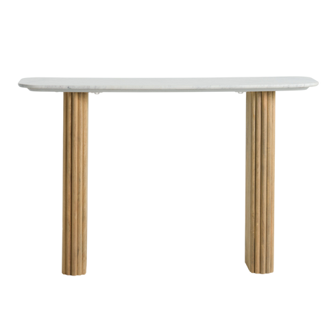 Reed Console Table – White Marble Top & Solid Mango Wood