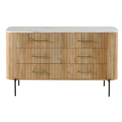 Reed Dresser – White Marble Top & Solid Mango Wood