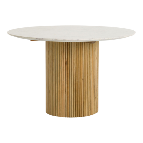 Reed Round Dining Table – White Marble Top & Solid Mango Wood