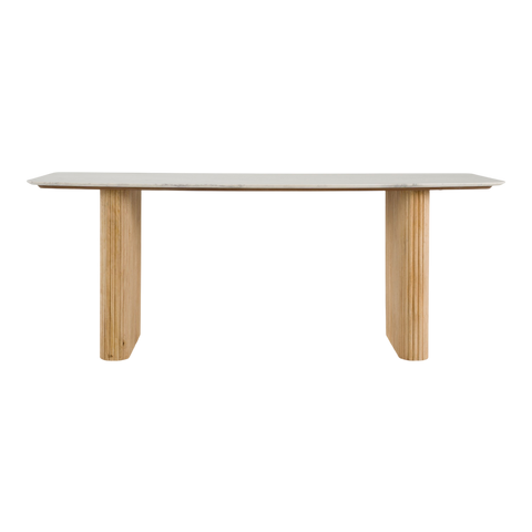 Reed Rectangular Dining Table – White Marble Top & Solid Mango Wood