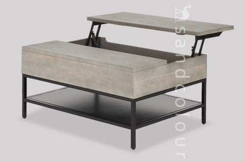 Wilson Lift Top Coffee Table with Storage, Grey washed mango wood.