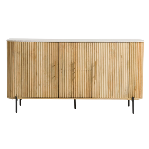 Reed Buffet – White Marble Top & Solid Mango Wood