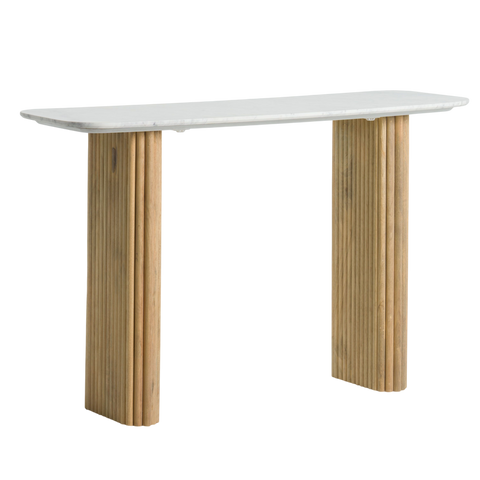 Reed Console Table – White Marble Top & Solid Mango Wood