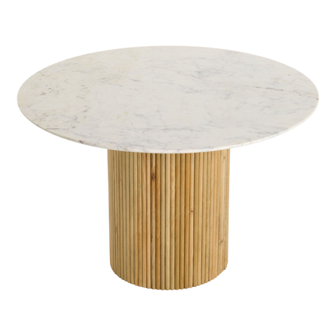 Reed Round Dining Table – White Marble Top & Solid Mango Wood