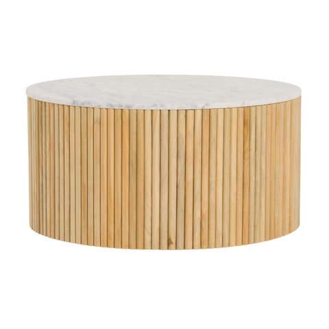 Reed Round Coffee Table – White Marble Top & Solid Mango Wood