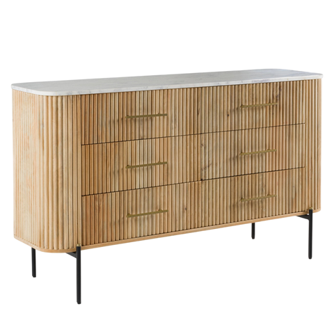 Reed Dresser – White Marble Top & Solid Mango Wood