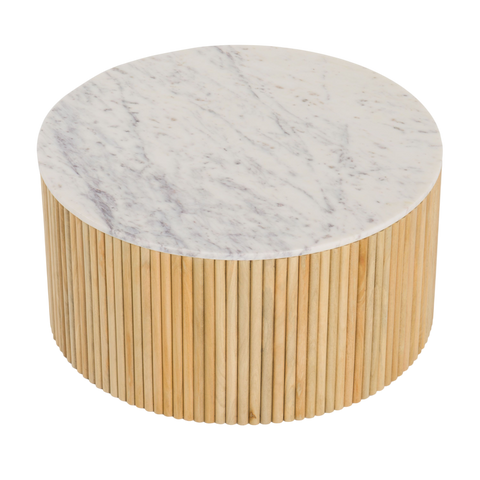 Reed Round Coffee Table – White Marble Top & Solid Mango Wood