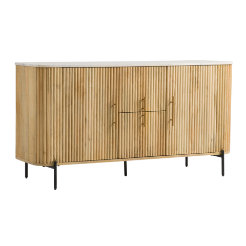Reed Buffet – White Marble Top & Solid Mango Wood