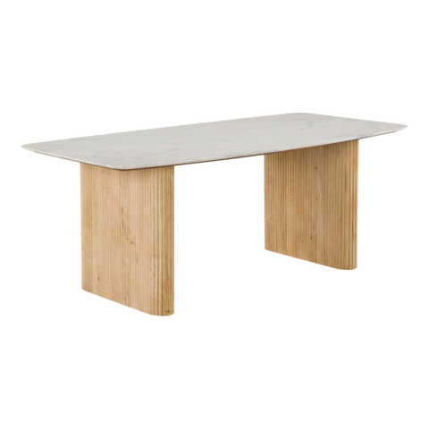 Reed Rectangular Dining Table – White Marble Top & Solid Mango Wood