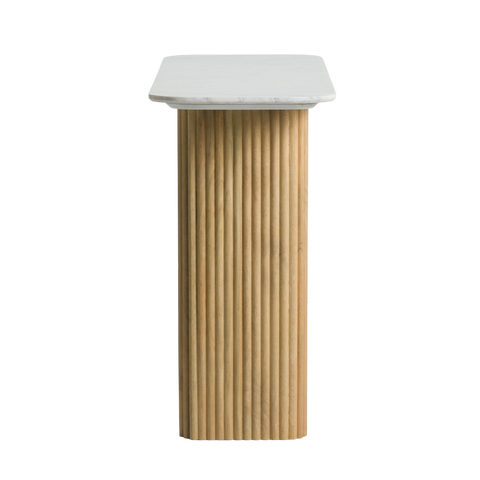 Reed Console Table – White Marble Top & Solid Mango Wood