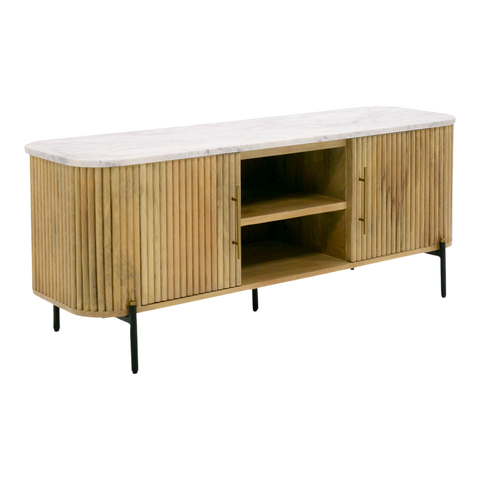 Reed TV Stand – White Marble Top & Solid Mango Wood