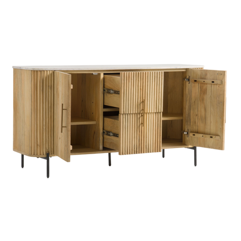 Reed Buffet – White Marble Top & Solid Mango Wood