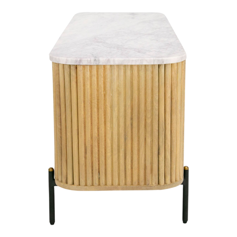 Reed TV Stand – White Marble Top & Solid Mango Wood