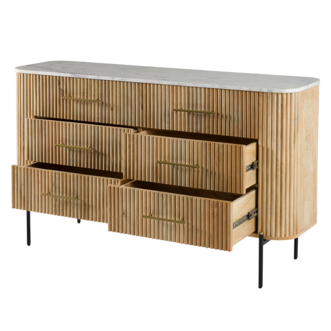 Reed Dresser – White Marble Top & Solid Mango Wood