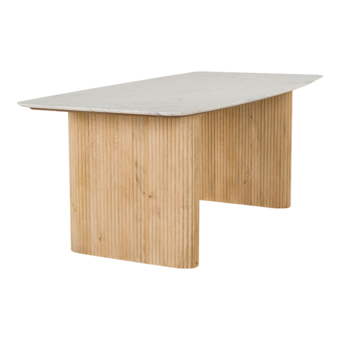 Reed Rectangular Dining Table – White Marble Top & Solid Mango Wood