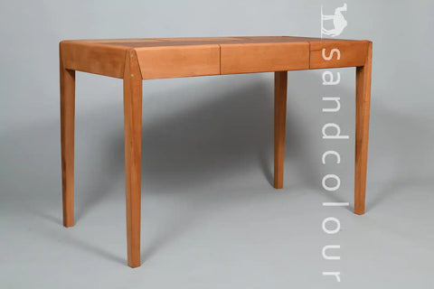 Joey Beech Wood Desk – Brown Leatherite