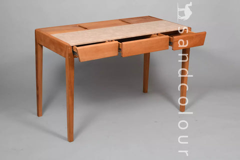 Joey Beech Wood Desk – White Leatherite