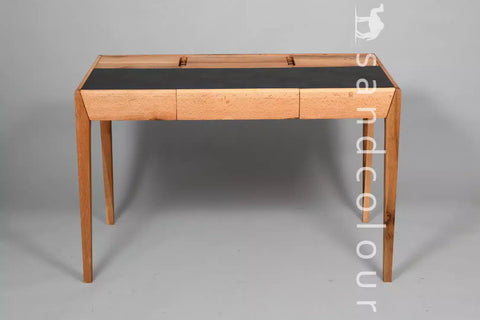 Joey Oak Wood Desk – Black Leatherite