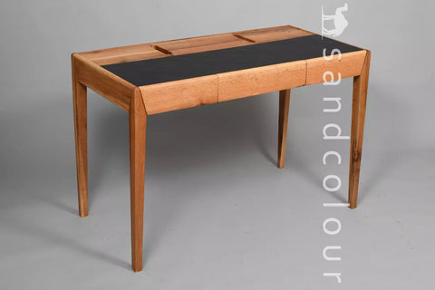 Joey Oak Wood Desk – Black Leatherite