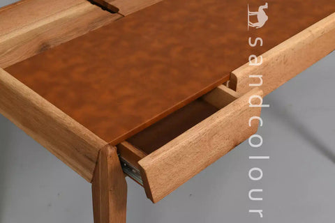 Joey Oak Wood Desk – Brown Leatherite