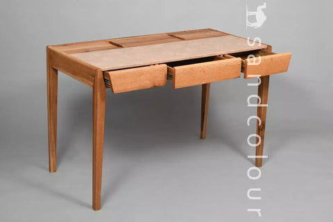 Joey Oak Wood Desk – White Leatherite