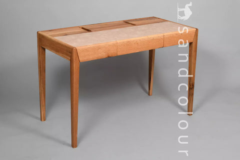 Joey Oak Wood Desk – White Leatherite - Lifestyle