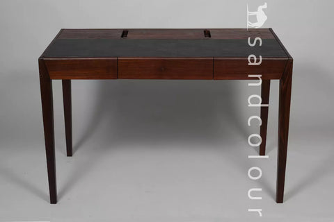 Joey Walnut Wood Desk – Black Leatherite